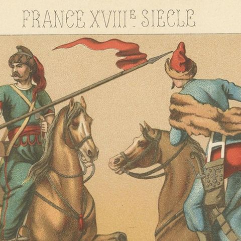 Pl. 130 Antique Print of French 18th Century Military Outfits by Racinet, close-up 1