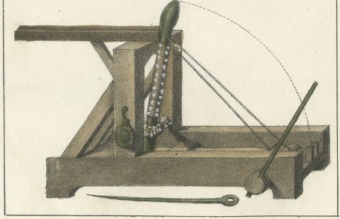 Roman Praetorians Relief and a Catapult, Italy, Hand Colored, 1842, close-up 2