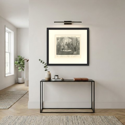 Conferences of Udine Broken Off, Then War, Antique Madou Lithograph, 1827, shown framed in a room