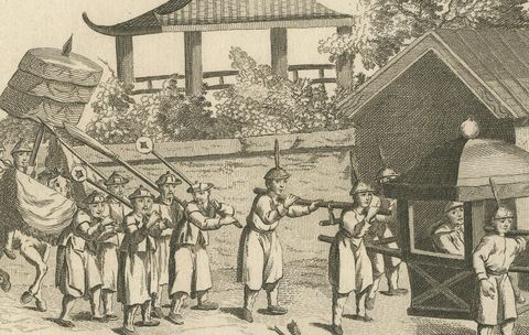 Chinese Mandarin with Retinue of Guards, Engraving after Sonnerat, 1806, close-up 2