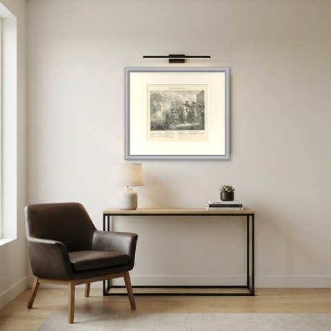The Taking of Pavia, the Archbishop of Milan, Antique Madou Lithograph, 1827, shown framed in a room