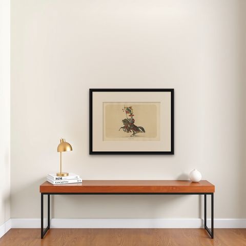 Proud Standard-Bearer of Bern, A Majestic Cavalry Figure from the 1853 Festival, shown framed on a wall