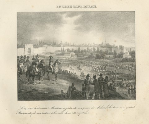 Bonaparte's Entry into Milan, May 1796, Antique Madou Lithograph, 1827