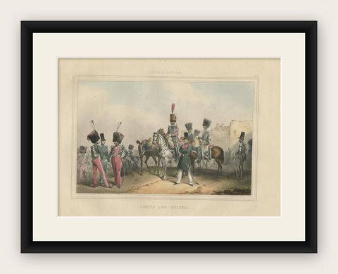 Rare Print of the 'Corps Des Guides' of the Belgium Army Regiment, 1833, shown framed