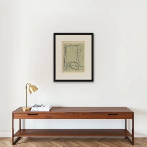 Antique Plan of the Fortress of Greetsiel, Germany, by Blaeu, c.1650, shown framed on a wall