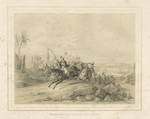 Antique Egyptian Cavalry Battle Scene from Maximilian in Bavaria, 1846, close-up 1
