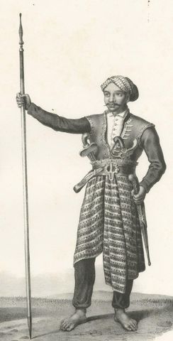 Antique Print of a Life Guard and Fighter of Java, Indonesia, close-up 2