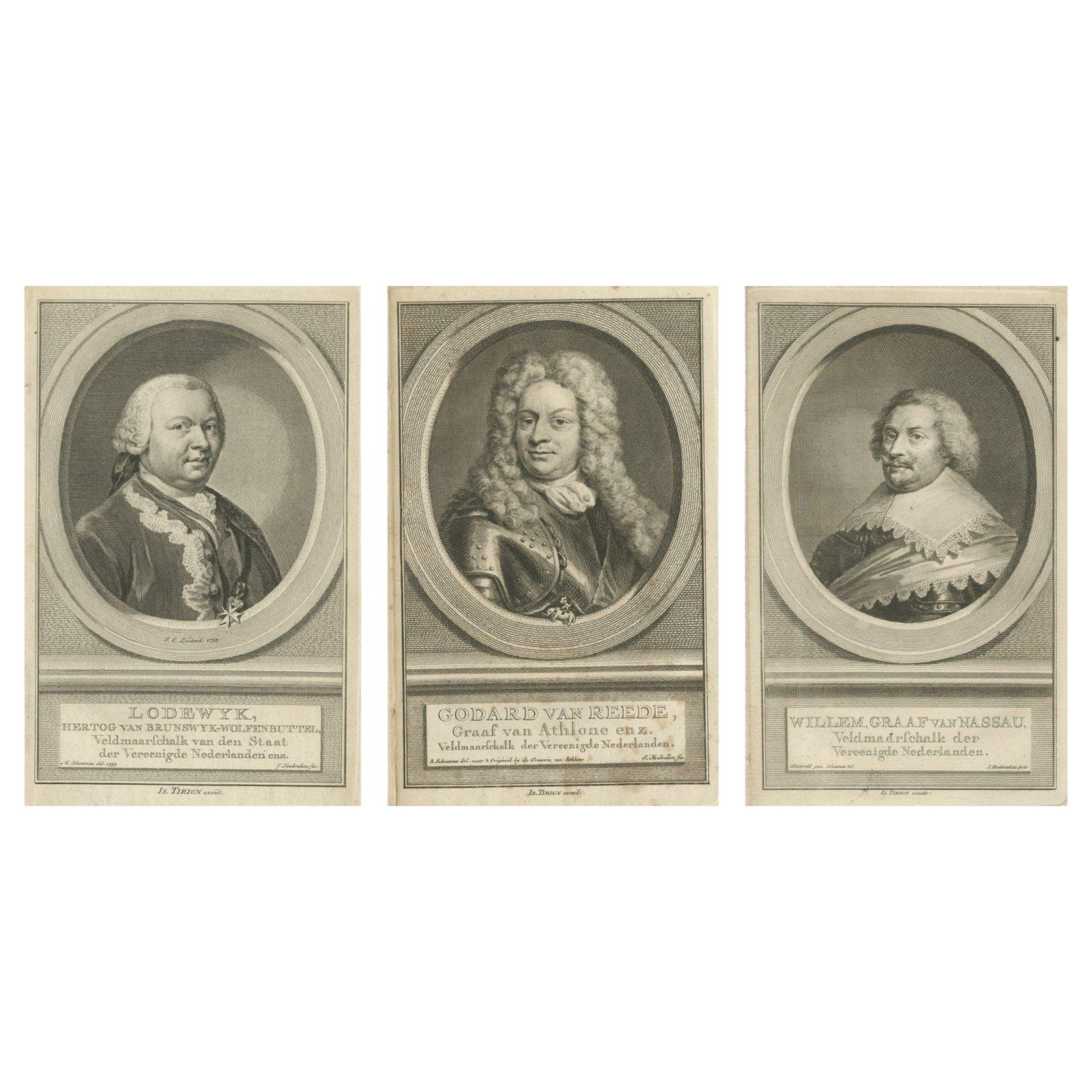 Dutch Military Commanders, Brunswick, Van Reede, and Van Nassau Portraits, 1755