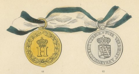 Orders of Anhalt, Monograms and Merit Medals, Plate II, Wood Engraving, 1844, close-up 1