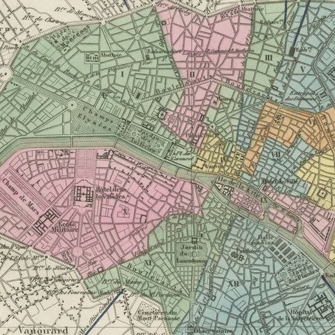 Antique Plan of Paris and its Fortified Enceinte, Vuillemin, circa 1860, close-up 2