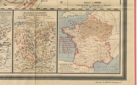 Franco-Prussian War Campaign Map of France and Germany, Original 1871, close-up 1