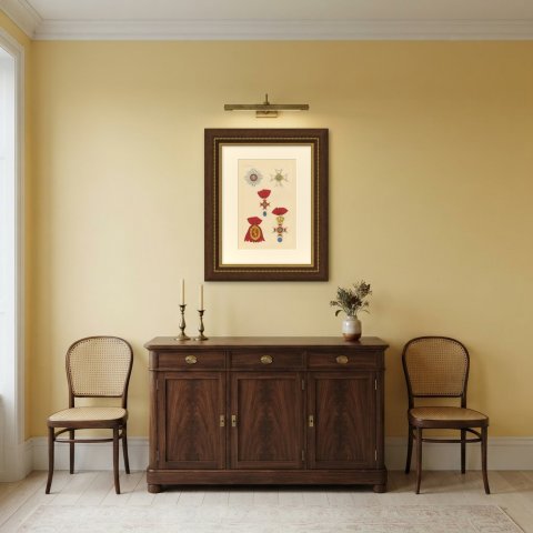 Electoral Hesse, Golden Lion Insignia, Plate XLI, Wood Engraving, 1844, shown framed in a room