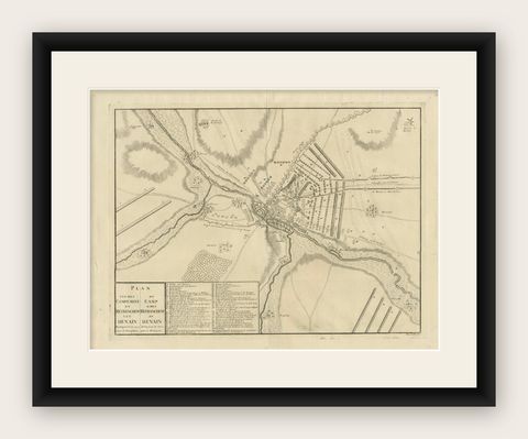 Detailed 1729 Battle Map, Allied Army Camp at Denain France, 1712 Siege, shown framed