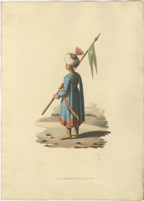 Antique Print Ensign Bearer of the Spahis, The Military Costume of Turkey, 1818, view 2