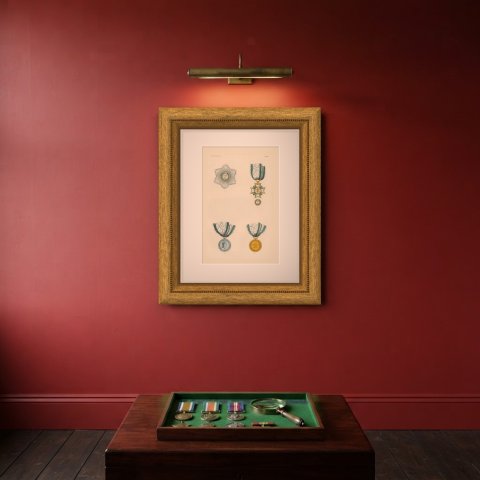 Saxony, Civil Merit Order Star, Cross and Medals, Plate LXXIV, 1844, shown framed on a wall