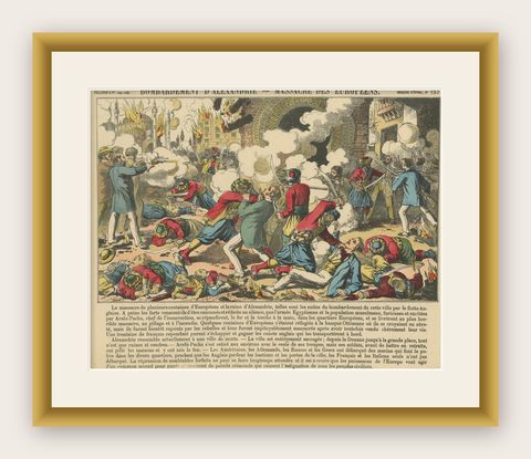 Egypt Crisis Battle Scene, Bombardment of Alexandria, Épinal, 1882, shown framed