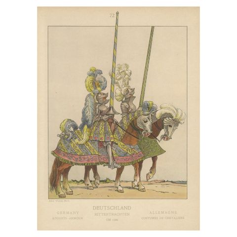 Knightly Pageantry of Germany c.1500, Antique Colored Print, Published 1880