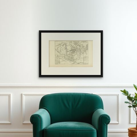 Detailed 1720s Map, Siege of Douay and Lines of Circumvallation, France, shown framed on a wall
