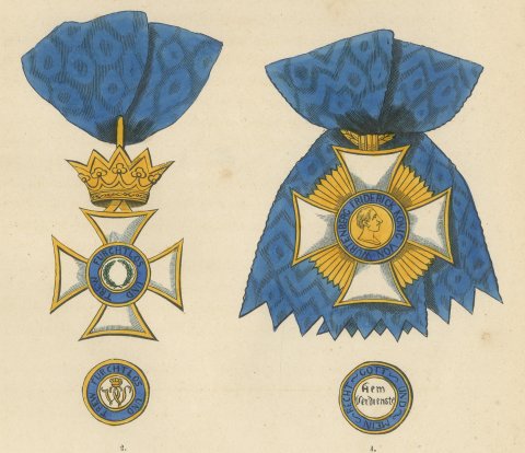 Orders of Württemberg, Crown Star and King Frederick Cross, Plate LXXXVI, 1844, close-up 2