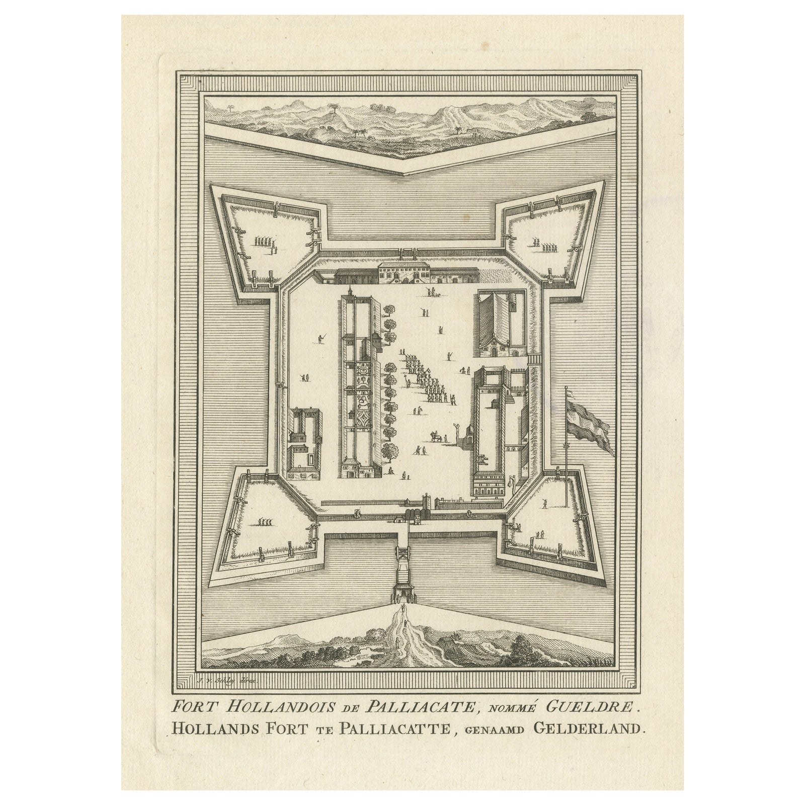 Antique Print of Fort Geldria or Fort Geldaria, located in Pulicat, Tamil Nadu
