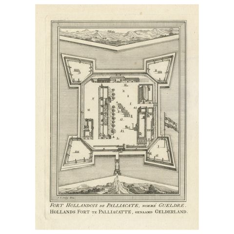 Antique Print of Fort Geldria or Fort Geldaria, located in Pulicat, Tamil Nadu