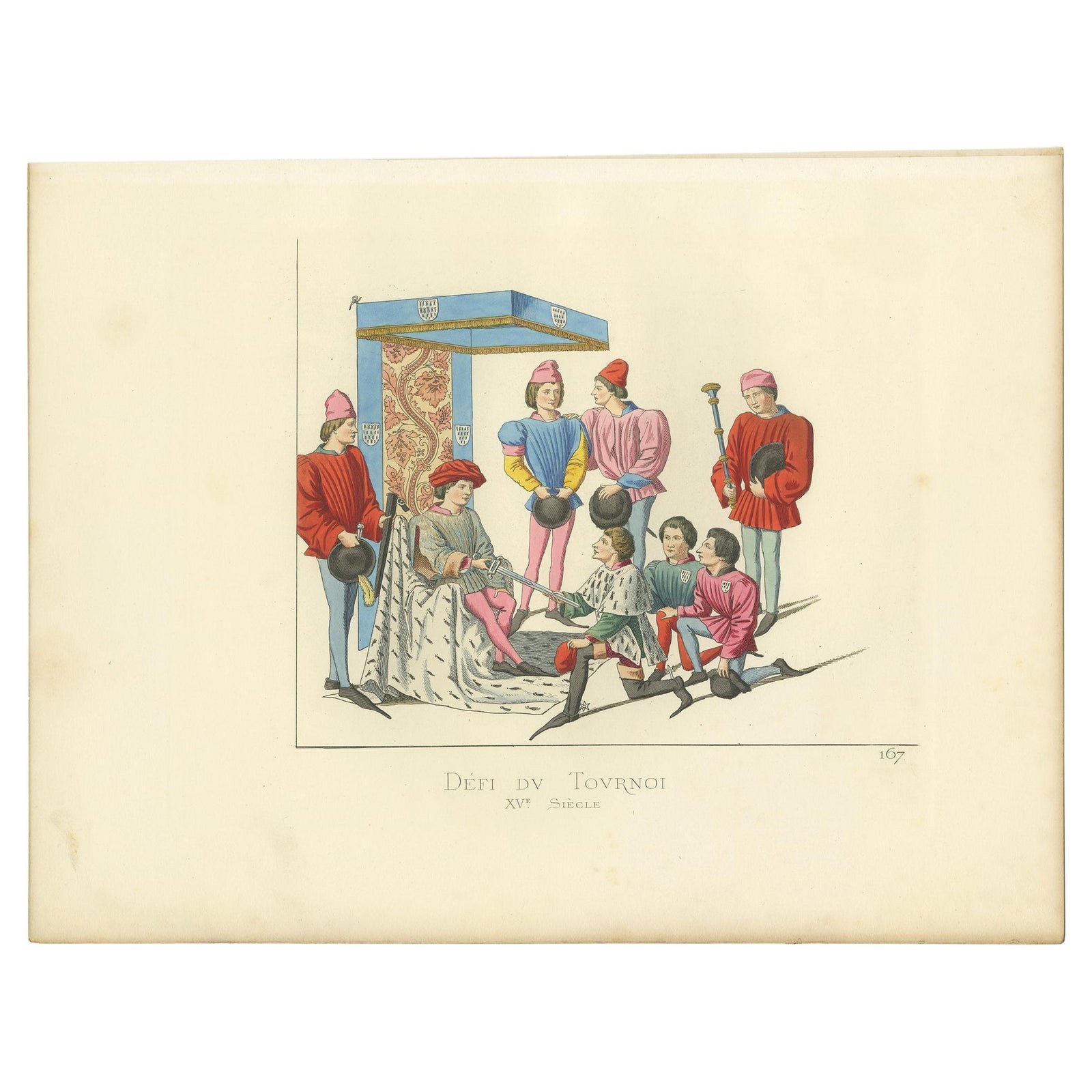 Antique Print of a Challenge at the Tournament, by Bonnard, 1860
