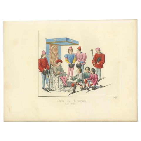 Antique Print of a Challenge at the Tournament, by Bonnard, 1860