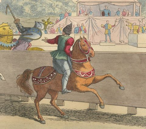 Medieval Tournament Joust Scene with Knights and Spectators, 1845, close-up 2