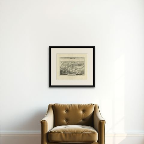 Antique Print of the Siege of Alkmaar in the Netherlands, 1681, shown framed on a wall