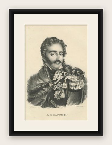 Heroic Portrait of Polish General J. Poniatowski, 1836 Lithograph, shown framed