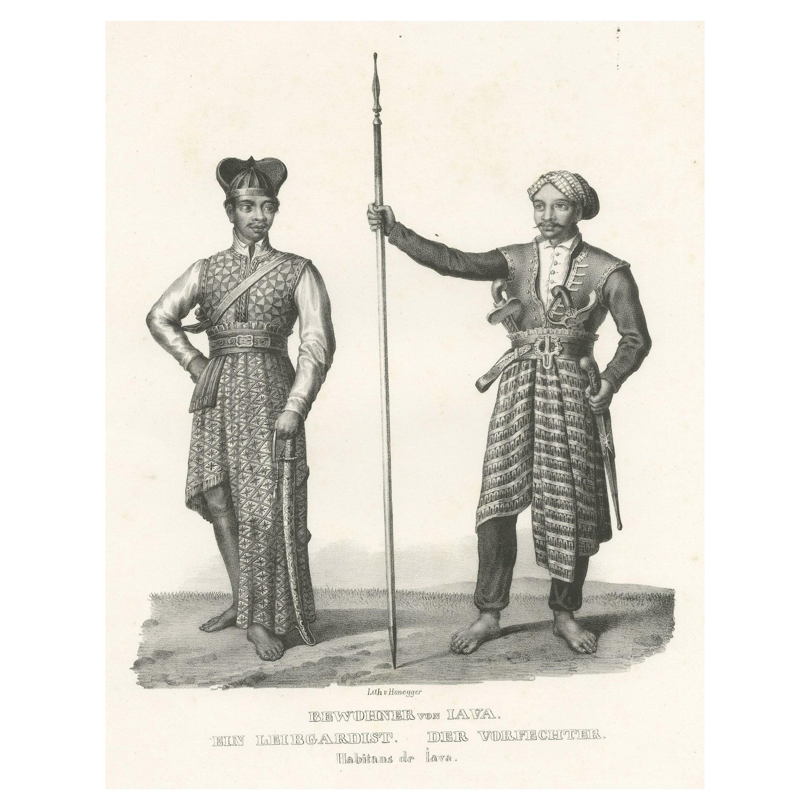 Antique Print of a Life Guard and Fighter of Java, Indonesia