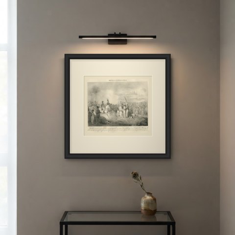 Battle of Aboukir, Napoleon in Egypt, Antique Madou Lithograph, 1827, shown framed on a wall