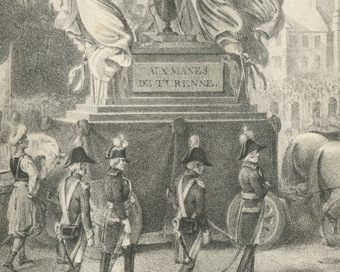 The Ashes of Turenne Borne to the Invalides, Antique Madou Lithograph, 1827, close-up 2
