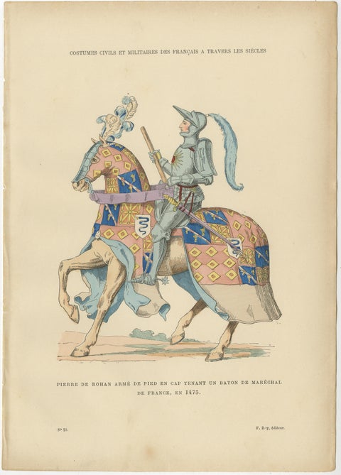 Set of Four Antique French Medieval Military Costume Prints, circa 1860, view 4