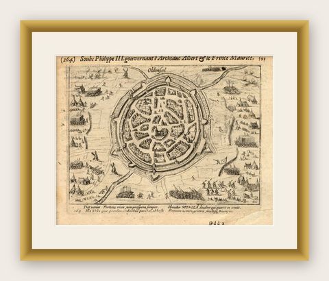 Pl.264 Antique Print of the Siege of Oldenzaal in the East of Holland, 1616, shown framed