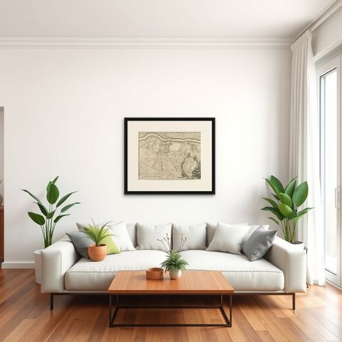 Antique Plan of the Fortifications of Lleida, Spain, shown framed in a room