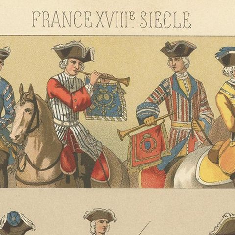 Pl. 127 Antique Print of French 18th Century Military Music by Racinet, close-up 1