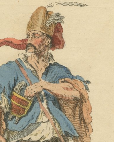 Corporal of the Warasdin Pandours in 1742, Hand Colored Jefferys Plate, 1757, close-up 1