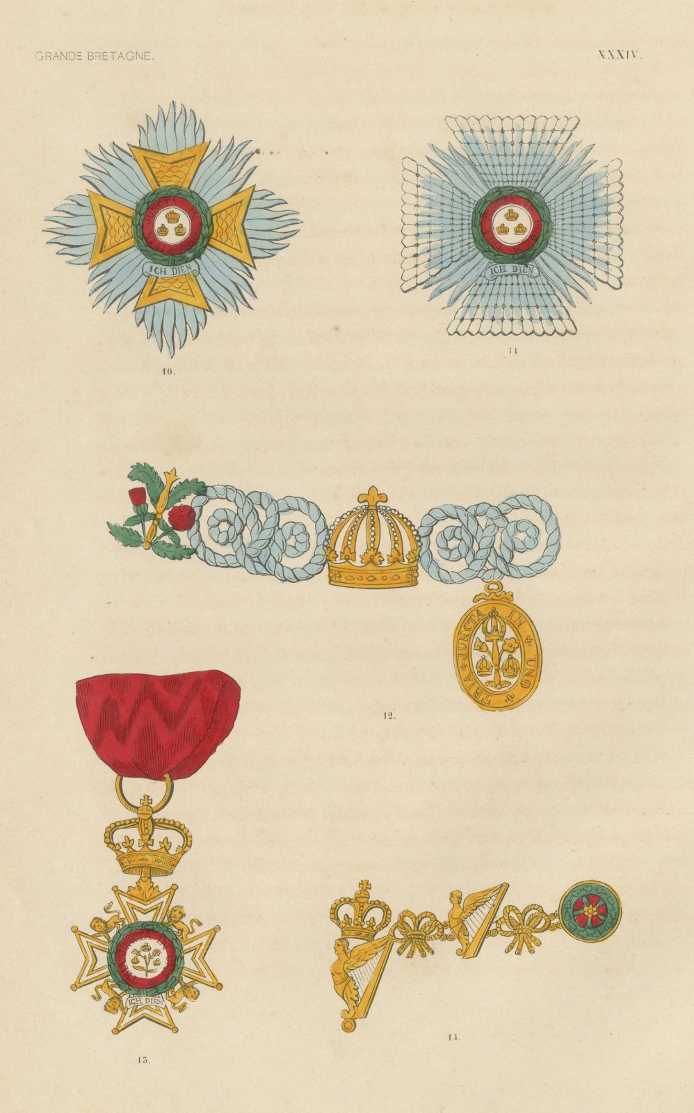 Great Britain, Order of the Bath Insignia, Plate XXXIV, Wood Engraving, 1844