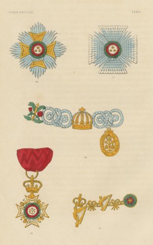 Great Britain, Order of the Bath Insignia, Plate XXXIV, Wood Engraving, 1844