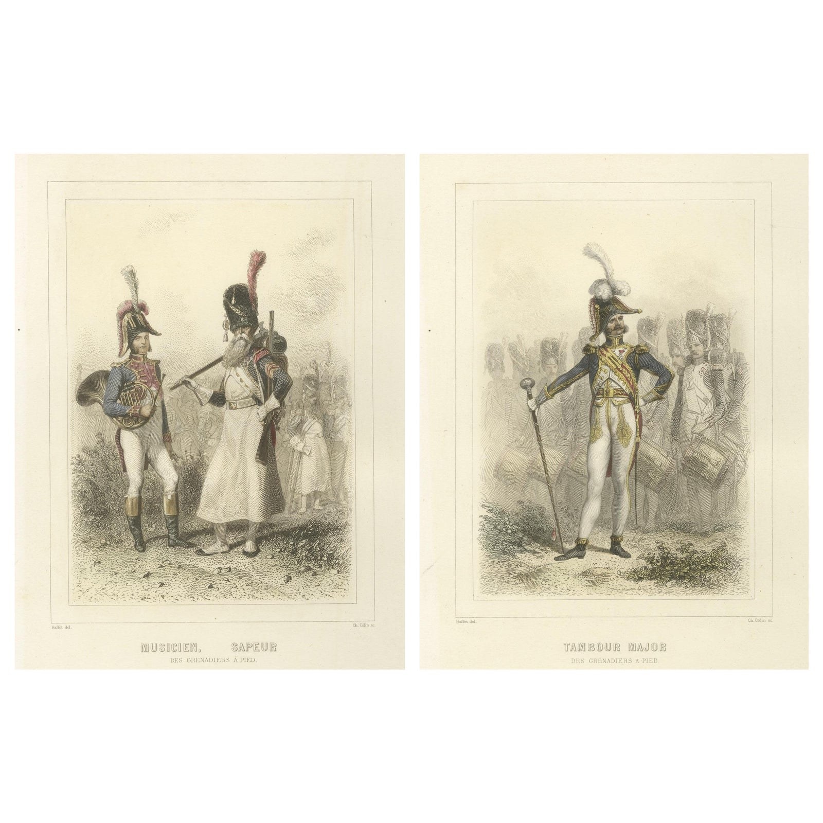 Napoleonic Military Musicians, Sapper, Horn Player, and Drum Major, 1859