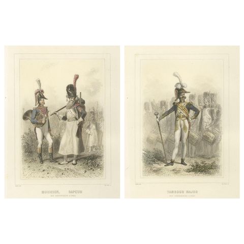 Napoleonic Military Musicians, Sapper, Horn Player, and Drum Major, 1859