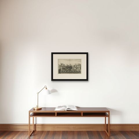 Rare Antique Print of the Chinese Cavalry, 1668, shown framed on a wall