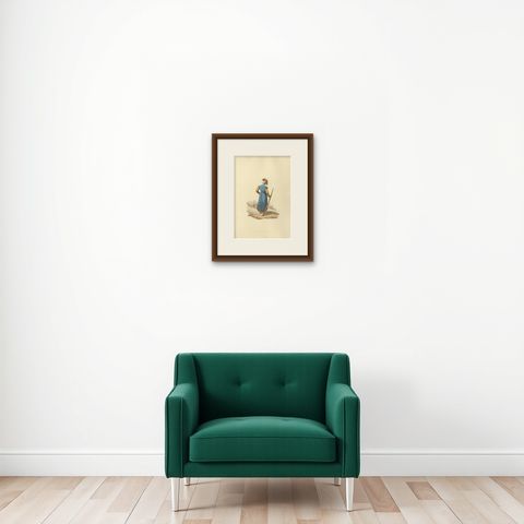 Antique Print Mameluke of Constantinople, The Military Costume of Turkey, 1818, shown framed on a wall
