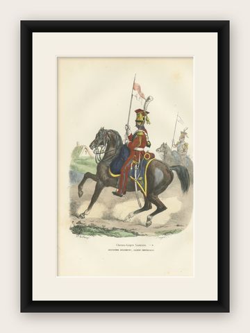 Chevau-Légers Lanciers, Imperial Guard Cavalry, Napoleon, Handcolored in 1843, shown framed