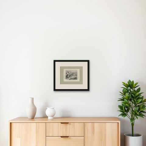 Antique Print of the Battle of Villaviciosa by Payne, circa 1850, shown framed on a wall