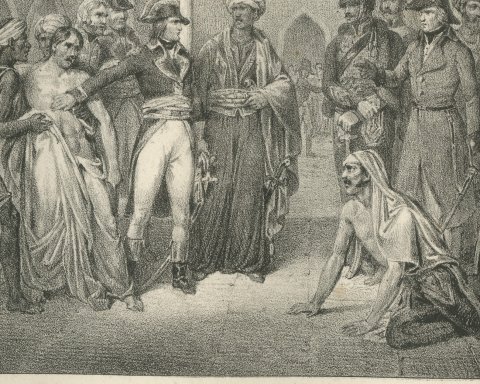 Plague Victims of Jaffa, Napoleon and the Sick, Antique Madou Lithograph, 1827, close-up 2