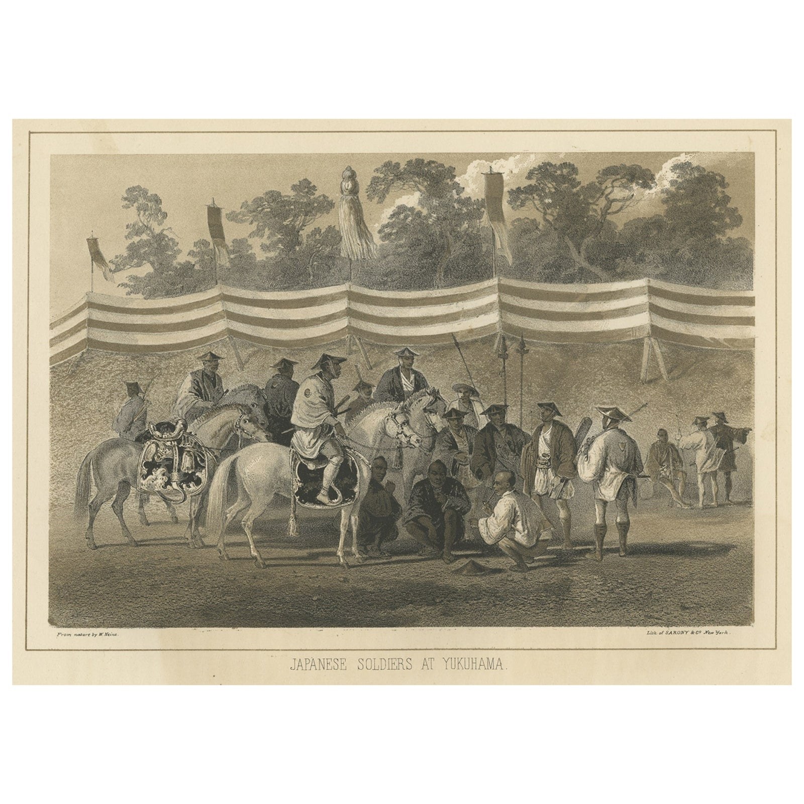 Antique Print of Japanese Soldiers in Yokohama, Japan, 1856