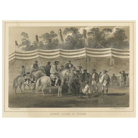 Antique Print of Japanese Soldiers in Yokohama, Japan, 1856