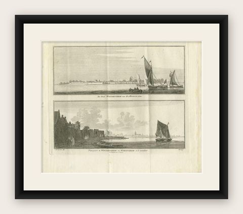 Antique Print of Woudrichem, a Fortified Town on the Merwede in Brabant, Holland, shown framed